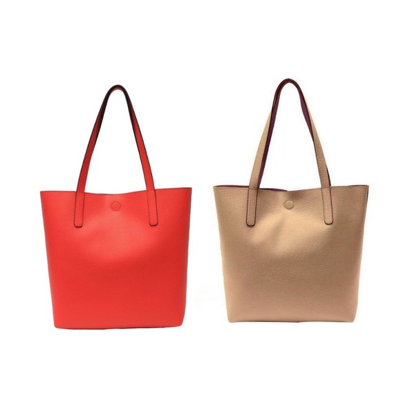 Red/Beige Reversible Classic Tote Handbag - Picture 1 of 3
